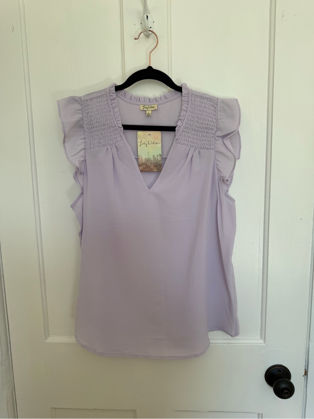 Lulu's Lavender Smocked-Ruffle V-Neck Blouse